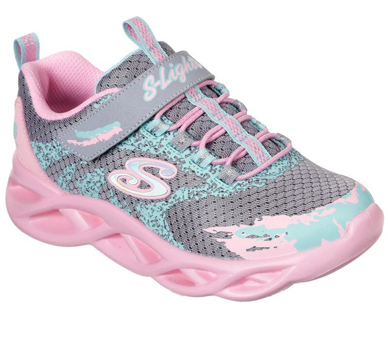 Skechers Lights: Twisty Brights - Girls Sneakers Grey/Pink [AU-YK7956]